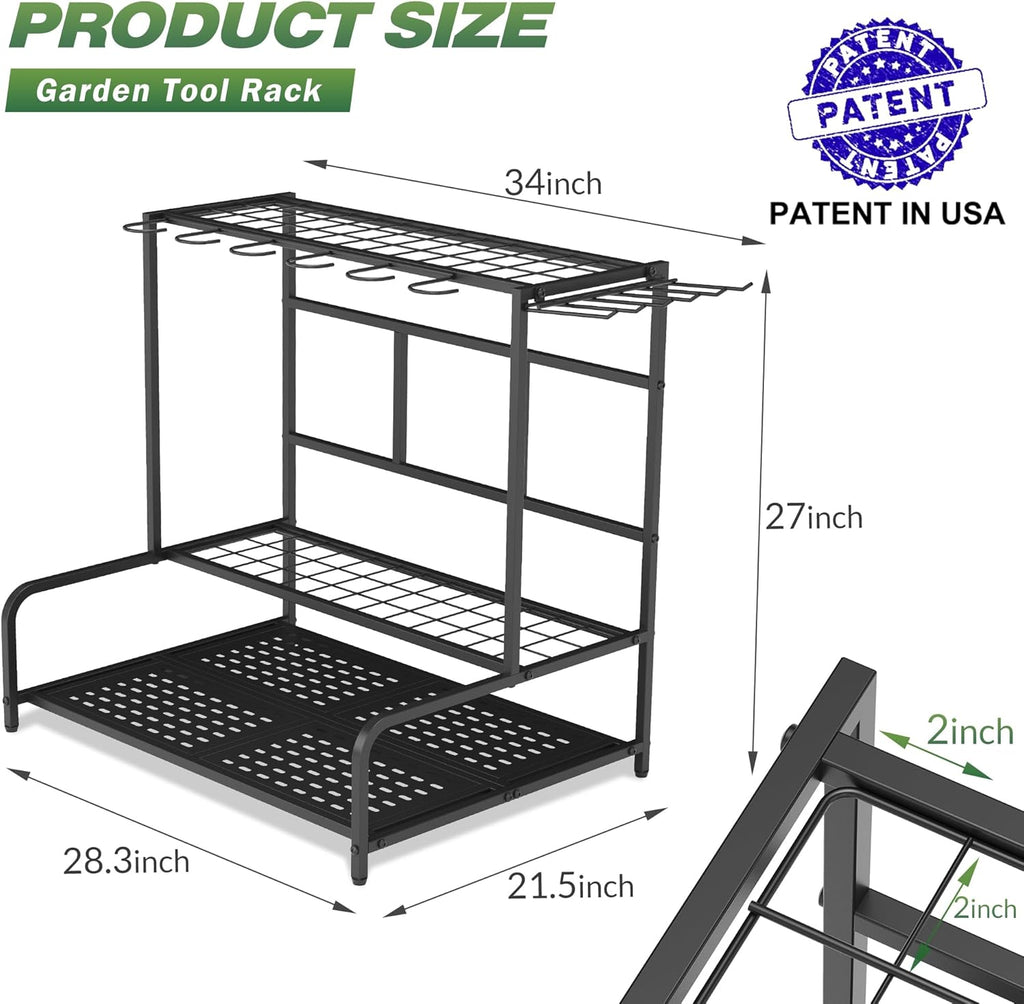 Sttoraboks Garden Tool Organizer Rack - Heavy-Duty Steel Storage for Up to 39 Tools | 12 Hooks, Black