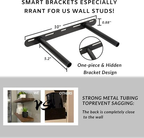 BGMG Rustic Wood Floating Shelves - Set of 2, 12-Inch Wall Mount Shelves for Bathroom, Living Room, Kitchen | Walnut Finish