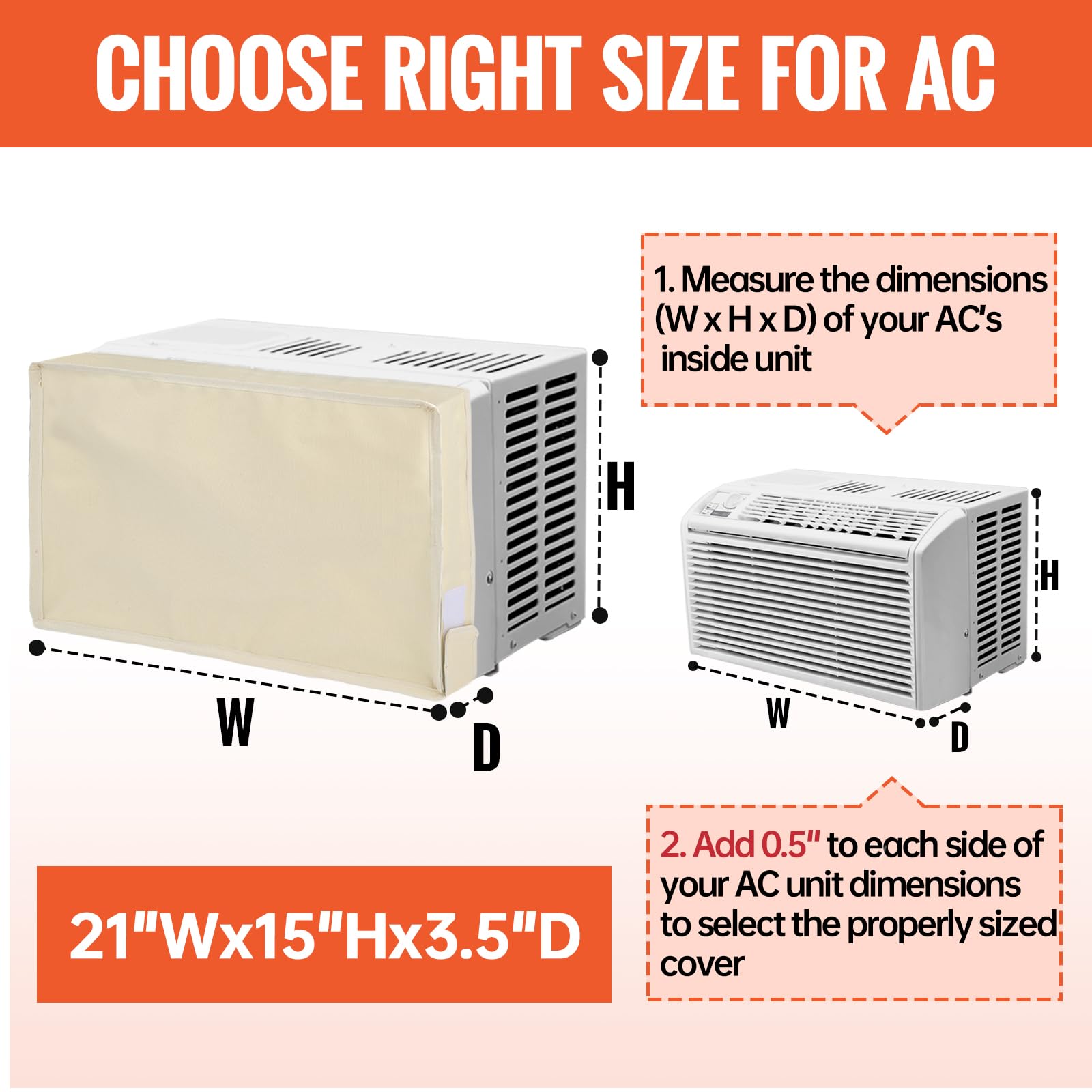 Air Conditioner Covers for Inside to Protect AC and Winter Insulation, 3 Layers Insulation Window Air Conditioner Cover with Aluminum Foil and 2mm Foam, 21"W x 15"H x 3.5"D - Beige