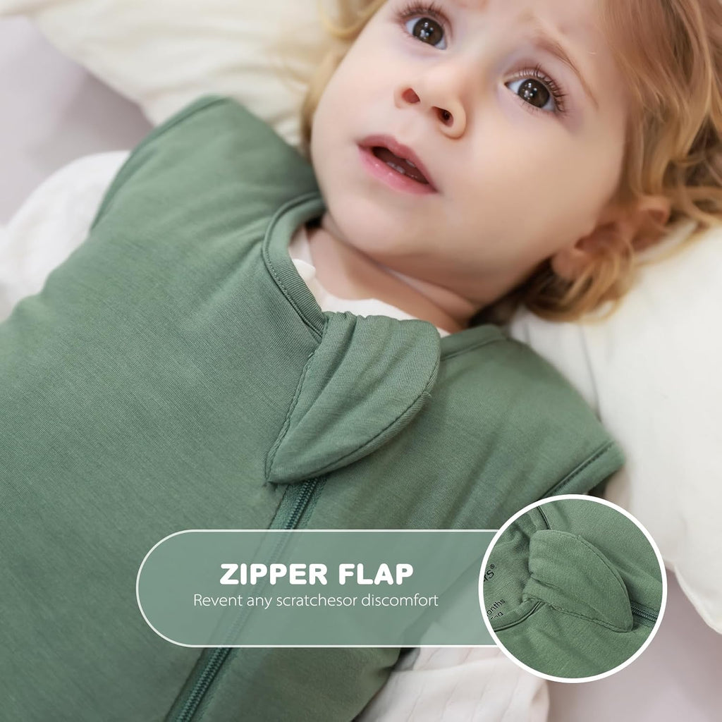 Mosebears Baby Sleep Sack - Supersoft 1.0 TOG Bamboo Wearable Blanket | Dark Green, 6-18 Months