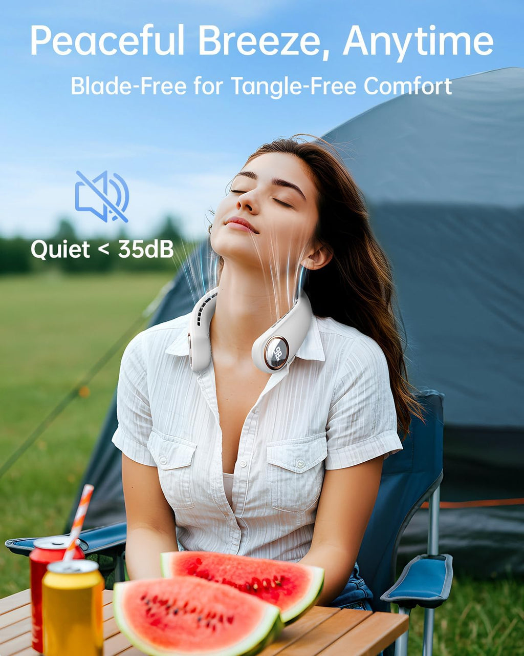 Neck Fan - Bladeless Portable Cooling Neck Fan with LED Display & 4 Speeds | 5000mAh USB Rechargeable (White)