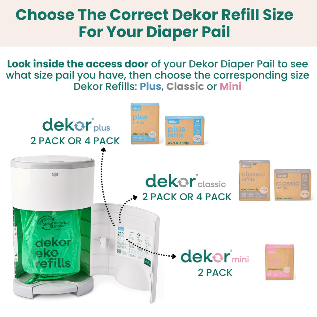 Diaper Dekor EKO Plus Diaper Pail Gift Set, White | ONLY Eco-Friendly Diaper Pail Made with 70% Recycled Materials | Comes with up to a Year's Supply Worth of Diaper Dekor Refills!