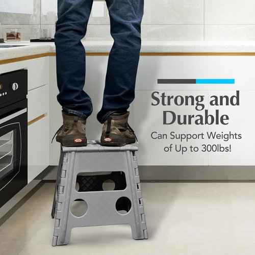 Handy Laundry Folding Step Stool - Lightweight & Sturdy for Adults and Kids - Easy One Flip Open - Grey, 13 Inch