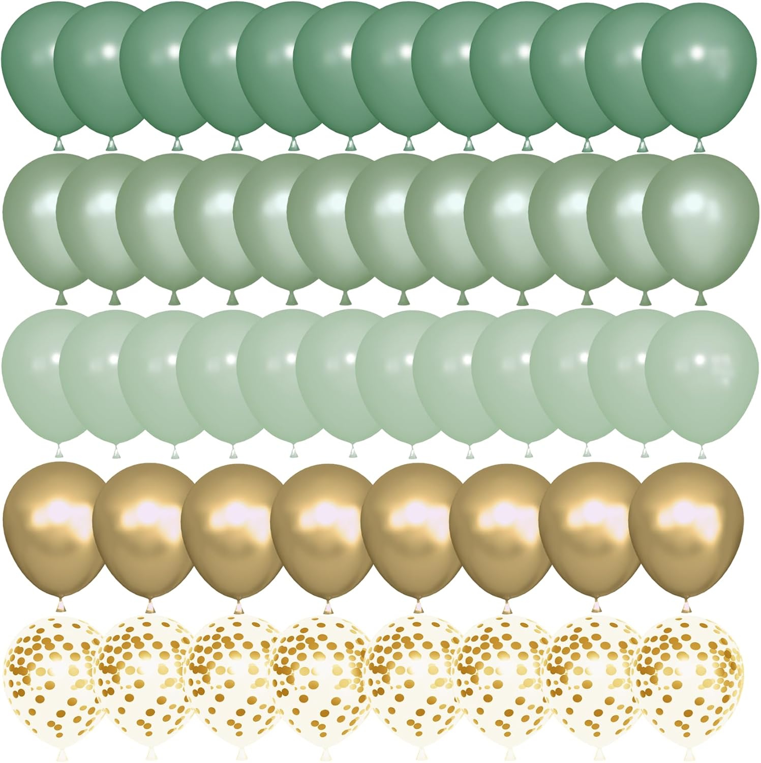 Skiennix 72Pcs Sage Green Balloon Set - 12" Latex Balloons with Pearl Metallic Gold & Olive Confetti for Baby Shower, Birthday, Wedding Decorations