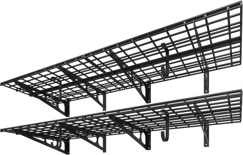 FLEXIMOUNTS 2-Pack Garage Shelving - 24"x72" Wall Storage Racks with Hooks | Classic Black