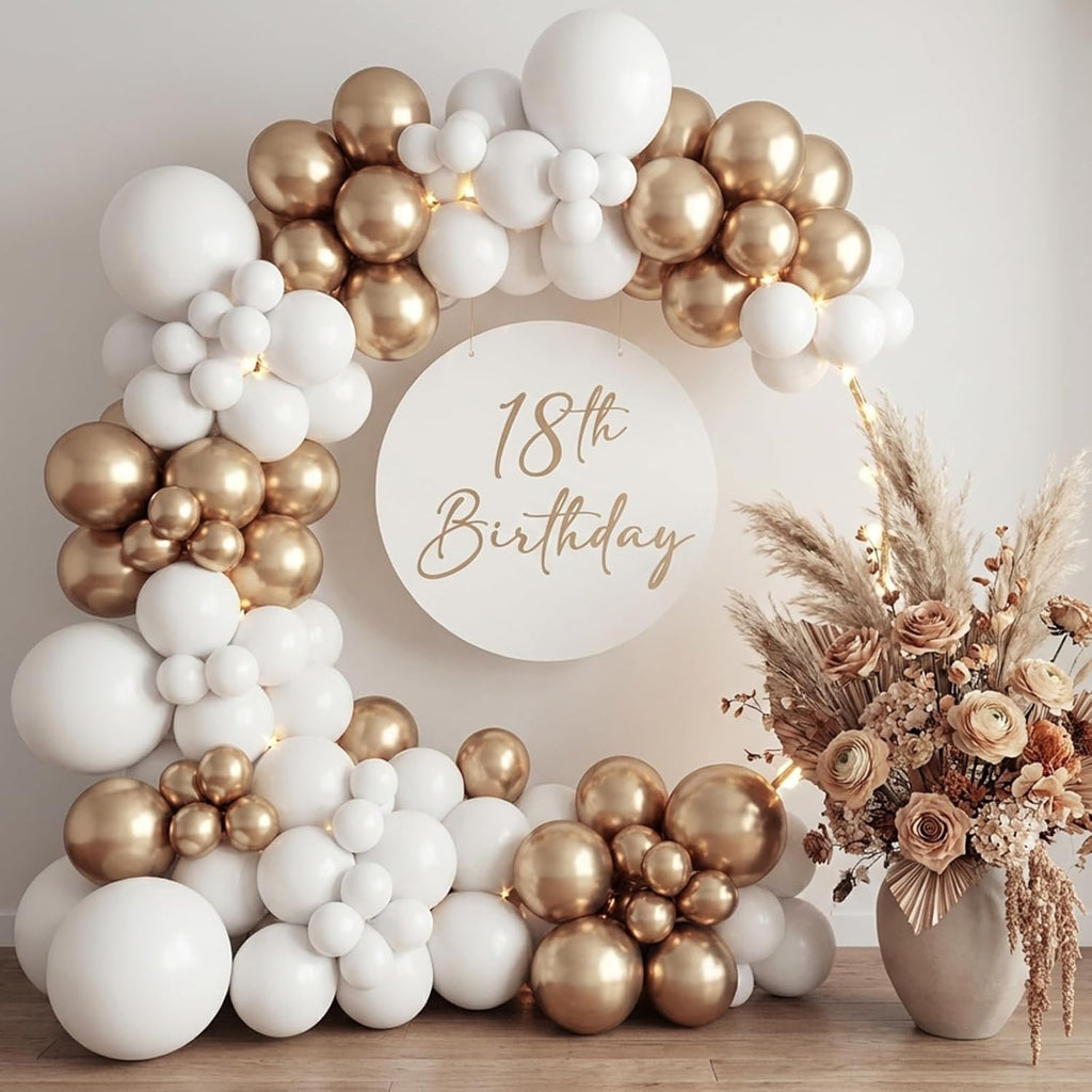 RUBFAC Chrome Gold Balloons - 129-Piece Latex Metallic Balloon Garland Kit for Parties | 5-18 Inch Sizes