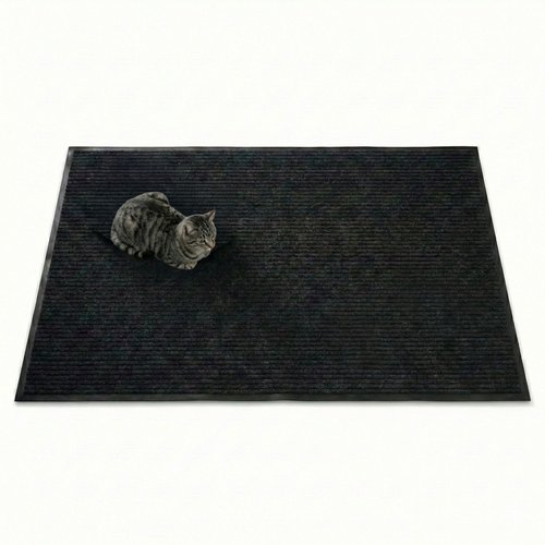 Restaurantware-Comfy Feet 60 x 36 Inch No-Slip Floor Mat, 1 Ribbed Carpet Utility Mat - Indoor and Outdoor, for Homes Or Offices, Black Polyester Fibers Entry Mat, Vinyl Backing, Easy to Clean