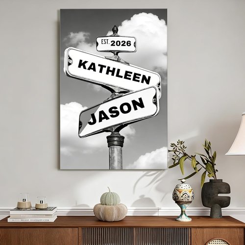 Crossroads Personalized Canvas Print - Custom Name & Date Wall Art for Couples | Perfect Valentine's Day or Anniversary Gift, 8x12