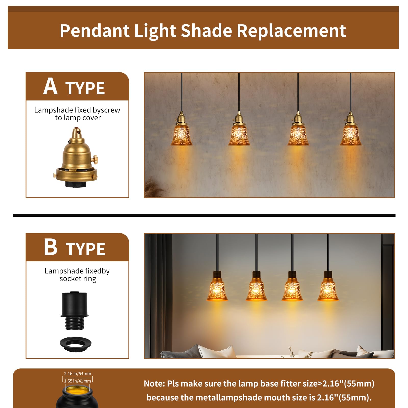 Ceiling Fan Replacement Globes, 4 Pack Chrysanthemum Pattern Fixture Replacement Globes Shades with 1-5/8" Fitter, ALUCSET 4.5" Height 4-3/4" Diameter, Metal Cover for Pendant Lamp-Yellow Brass&Gold