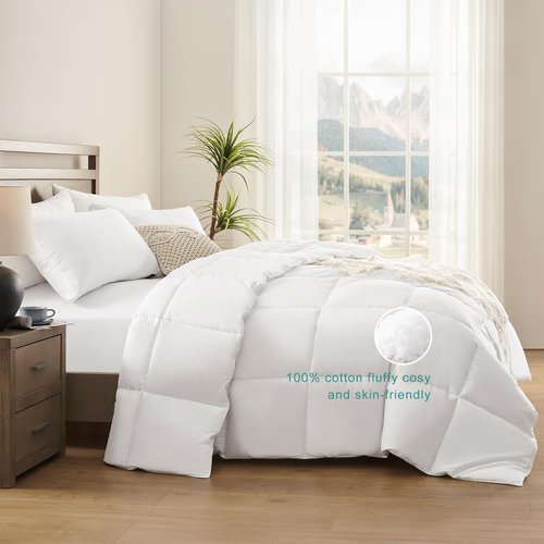 ACCURATEX King Duvet Insert Comforter,100% Cotton 400GSM Thick Fluffy Down Alternative Comforter,Breathable Soft White Hotel Bed Duvet Insert with Corner Tabs (104''x90'')