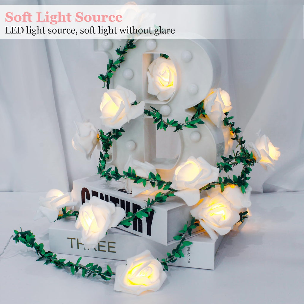 VIPMOON 20LED 10Ft Artificial Rose Flower String Lights, Flower Fairy Light Battery Operated with Remote Control, Warm White String Lights Waterproof for Indoor Outdoor, Party, Wedding, Birthday