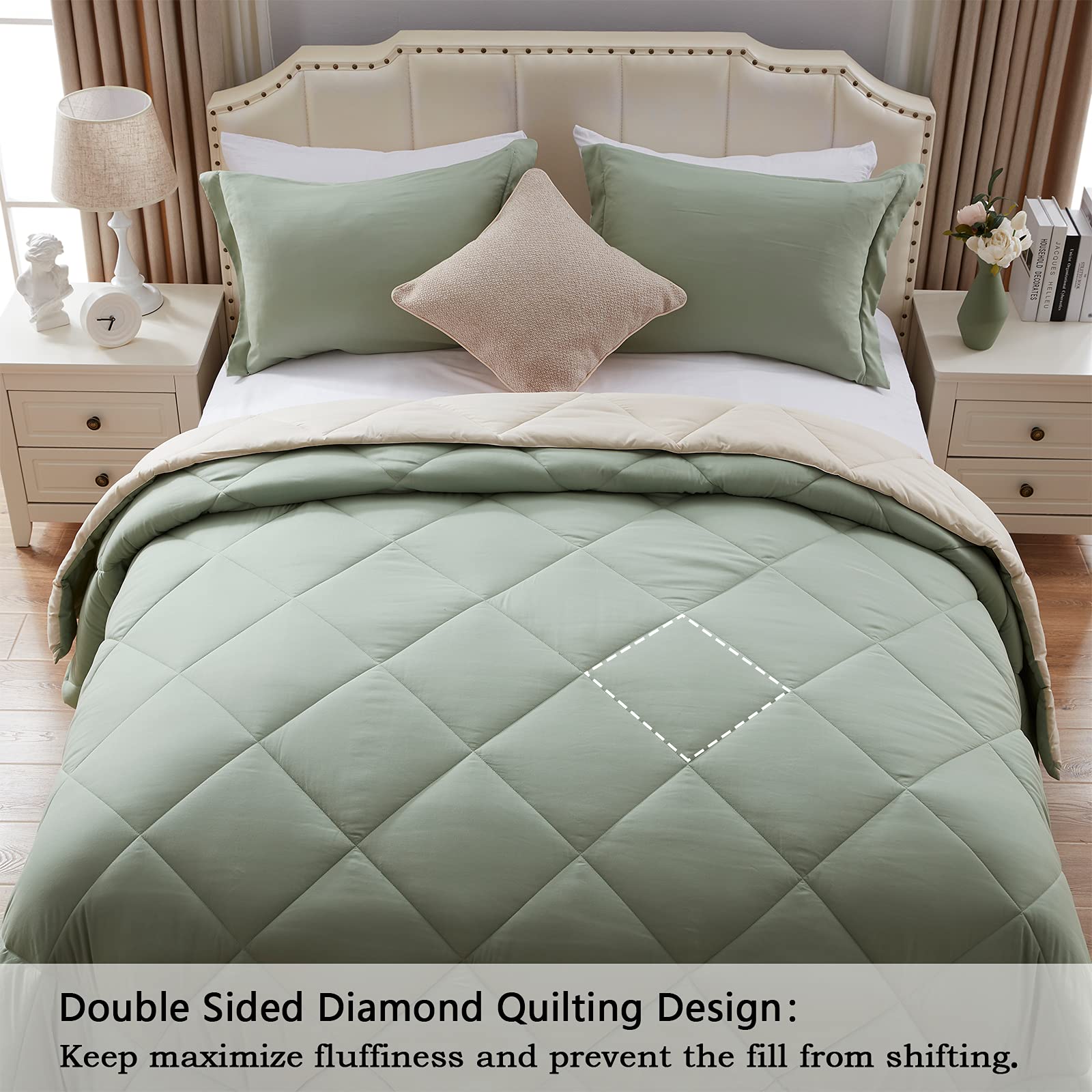 NexHome Twin Comforter Set - Sage Green Comforter Twin Size Bedding Set - Soft Down Alternative Comforter Bed Set 2 Pieces for Kids Boys Girls- 1 Comforter (68"x88") + 1 Pillow Sham (20"x26")
