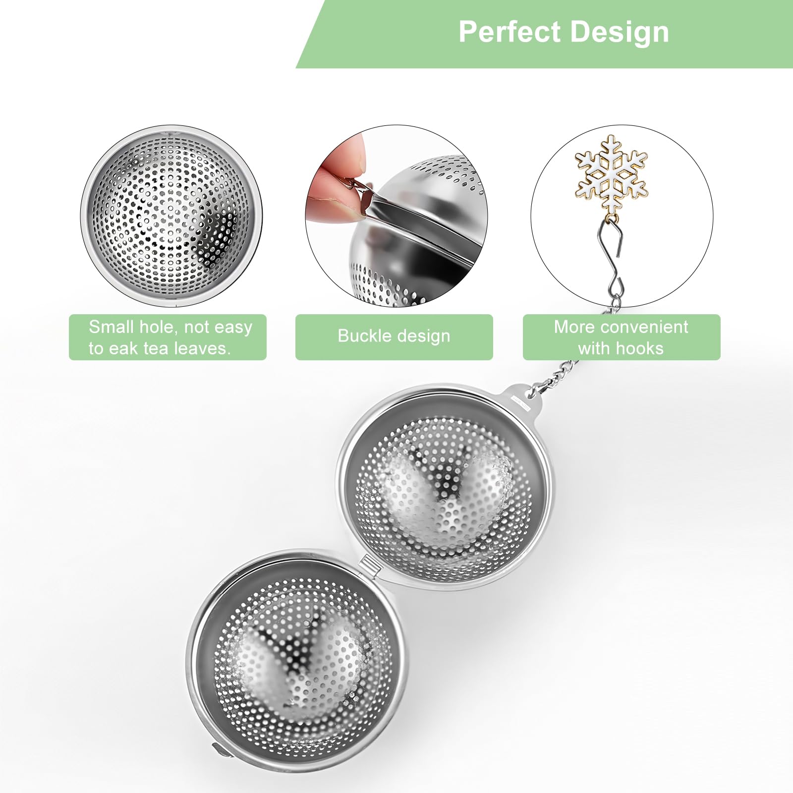 Numola 2Pcs Tea Ball Infuser - Locking Clasp Tea Strainer with Chain, Food Grade 304 Stainless Steel Loose Leaf Tea Steeper for Herbal/Green/Black Tea - Reusable Tea Infuser for Home, Office & Travel