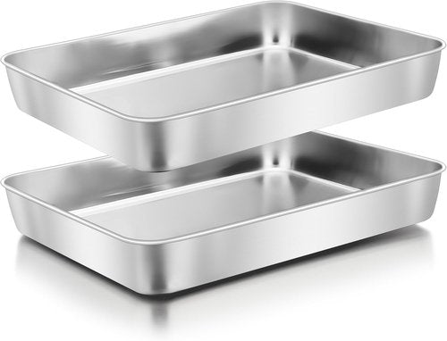 Herogo Rectangle Cake Pan Set - 9 X 12 X 2 Inch Stainless Steel Bakeware for Lasagna, Brownies & Casseroles