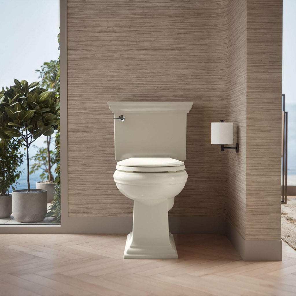 KOHLER K-7316-96 Cachet Quick-Release Round-Front Toilet Seat, Quick Attach Hardware, Easy to Clean, Color-Matched Plastic Hinges, Biscuit