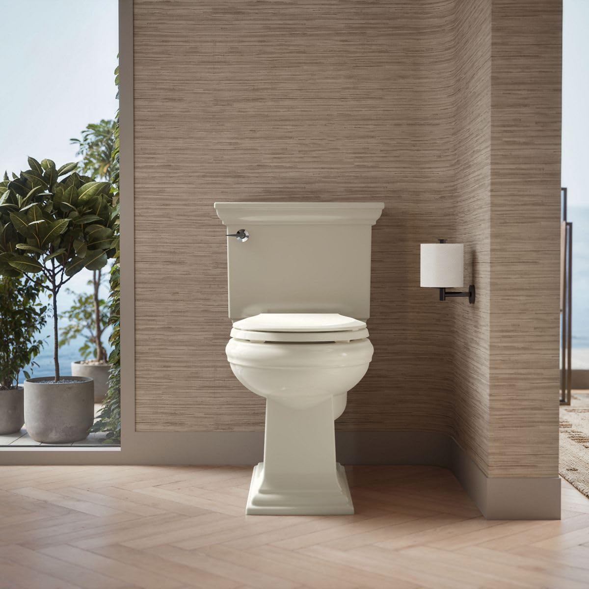 KOHLER K-7316-96 Cachet Quick-Release Round-Front Toilet Seat, Quick Attach Hardware, Easy to Clean, Color-Matched Plastic Hinges, Biscuit