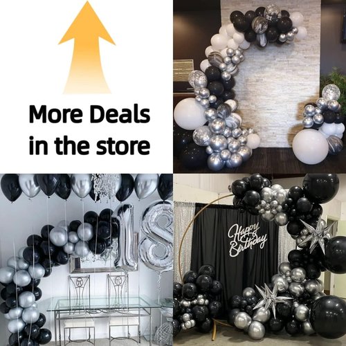 Bezente Black & Silver Confetti Latex Balloons - 60pcs 12" Metallic Chrome & Confetti for Parties