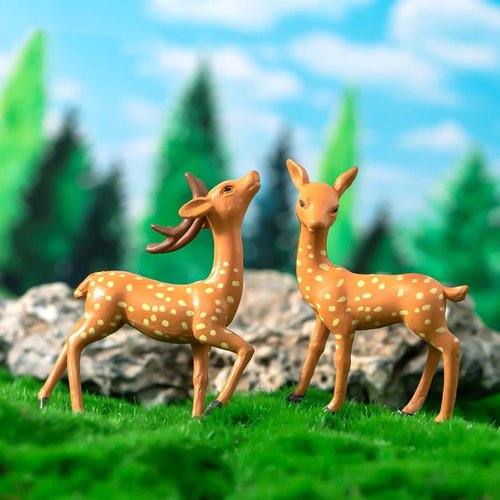 Exasinine Mini Deer Figurines - 12 Pcs Woodland Animal Set for Crafts & Fairy Garden Decor