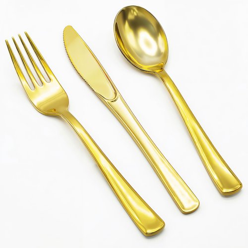 Glowserve 153 Pack Gold Plastic Silverware - Heavy Duty Gold Silverware Set - 51 Forks, 51 Knives, 51 Spoons Plastic Cutlery Disposable Utensils Set for Holiday, Party, Dinner, Wedding Gathering