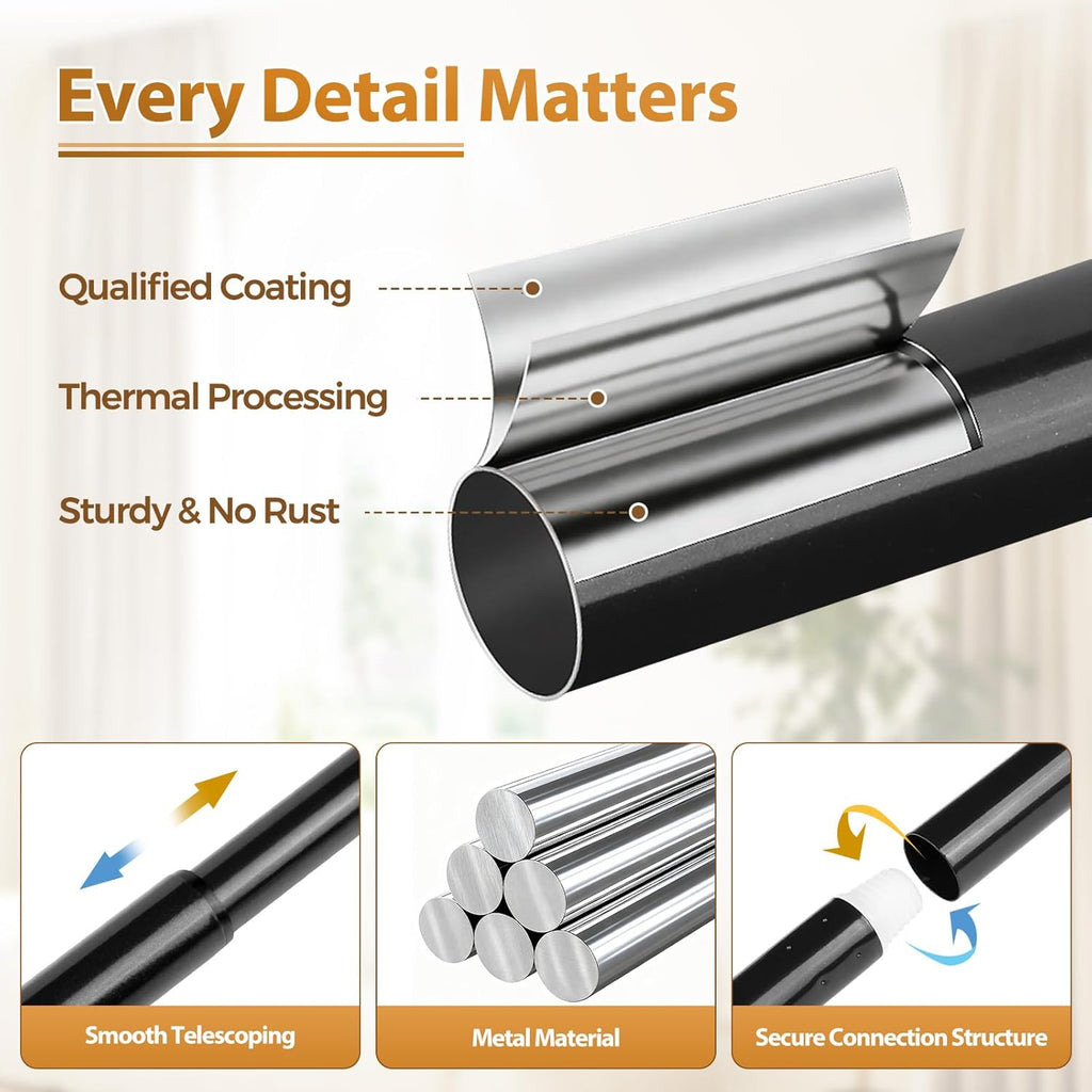 TONIAL Curtain Rod - Telescoping 3/4" Drapery Rod for Windows 20-53 Inch | Black Finish, Decorative Design