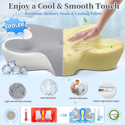 Mixiniso Cervical Neck Pillow, Side Sleeper Pillow for Adults, Neck Pillow for Neck and Shoulder, Orthopedic Contour Memory Foam Pillows for Side Back & Stomach Sleepers with Cooling Pillowcase