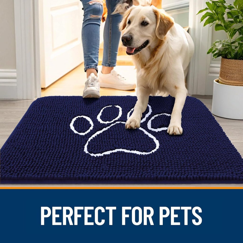 OLANLY Dog Door Mat - Absorbent Non-Slip Mud Mat for Paws | Quick Dry Chenille, 47x32, Navy Blue