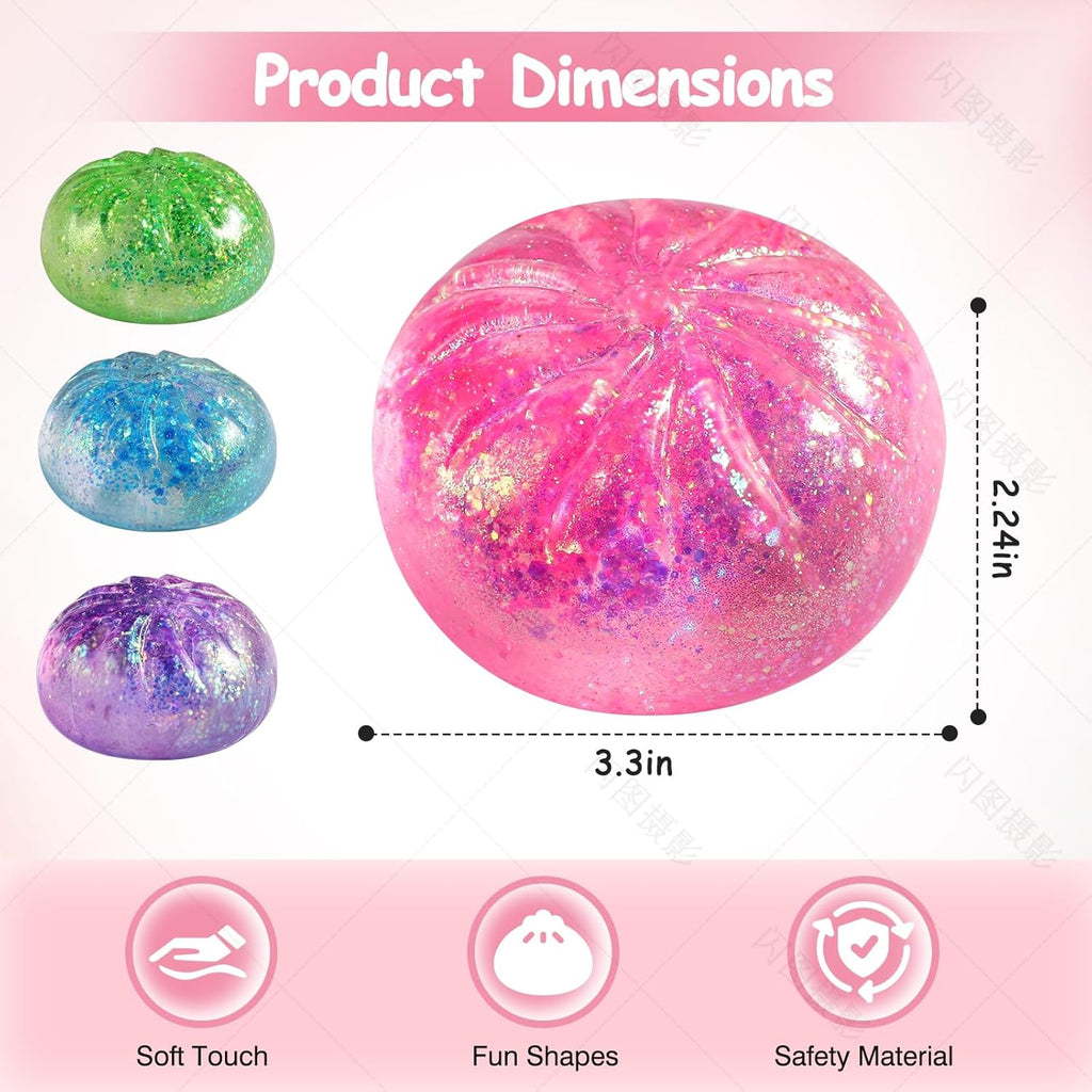 Sugar Dumpling Squishy - Glitter Bao Bun Stress Relief Fidget Toy | Mystery Box (Pink)