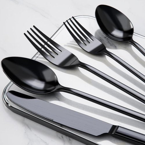 KINGSTONE 20-Piece Black Silverware Set - Premium 18/10 Stainless Steel Flatware for Home & Restaurant