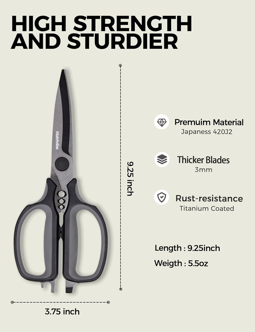 Skiennix Heavy Duty Kitchen Shears - All-Purpose Herb & Kitchen Scissors | Japanese 420J2 Stainless Steel, Detachable Blades, Soft TPR Handle, Dishwasher Safe