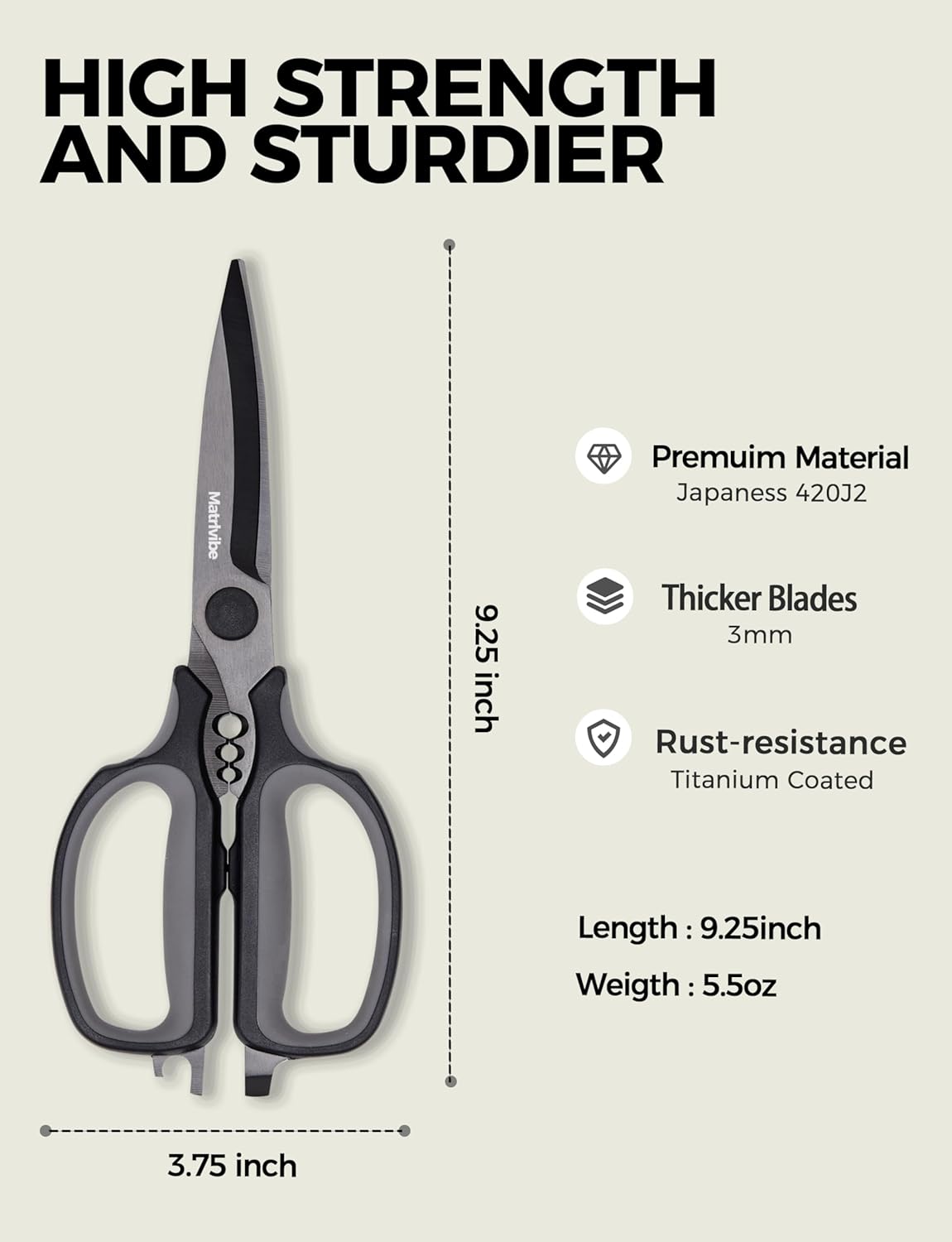 Skiennix Heavy Duty Kitchen Shears - All-Purpose Herb & Kitchen Scissors | Japanese 420J2 Stainless Steel, Detachable Blades, Soft TPR Handle, Dishwasher Safe