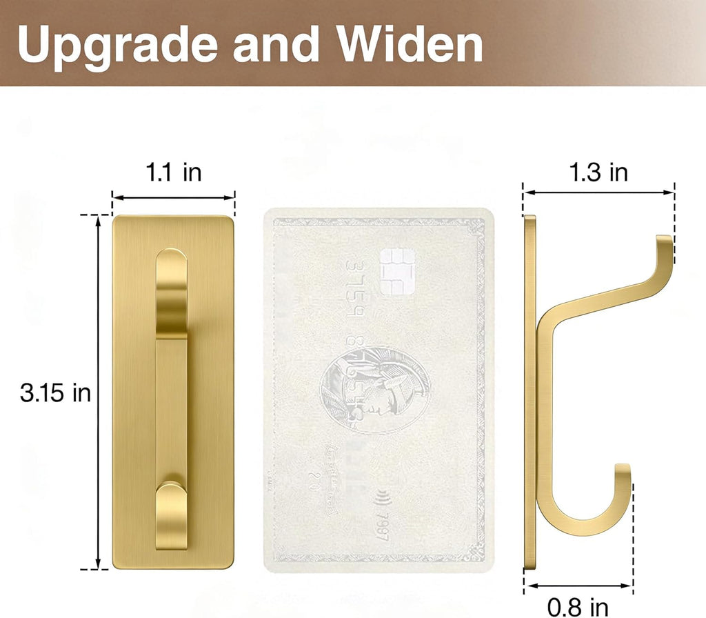 Pickpiff 12 Pack Wall Hooks - Strong Adhesive Coat & Towel Hangers | Brushed Gold Finish
