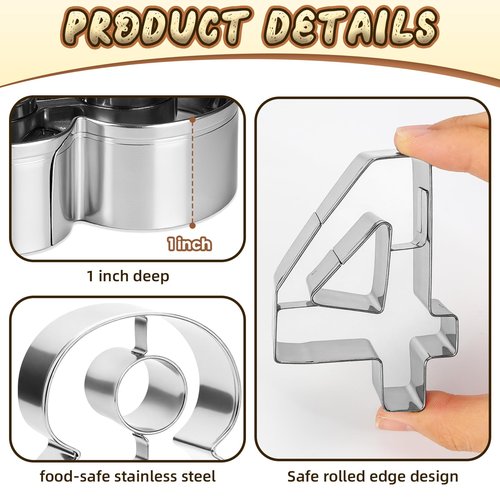 9 PCS Number Cookie Cutters Set, 3 Inches 0-8(6 Reverses to 9) Stainless Steel Cookie Cutters, Numbers Shaped Cake Decorating Tools for Home Baking, Party Favors (Number)