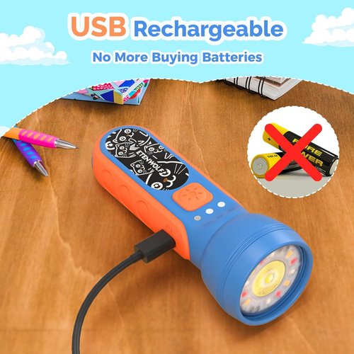 ETENWOLF L1 Rechargeable Flashlight - Kids' LED Light with Fun DIY Stickers, 6 Modes, IPX5 Waterproof