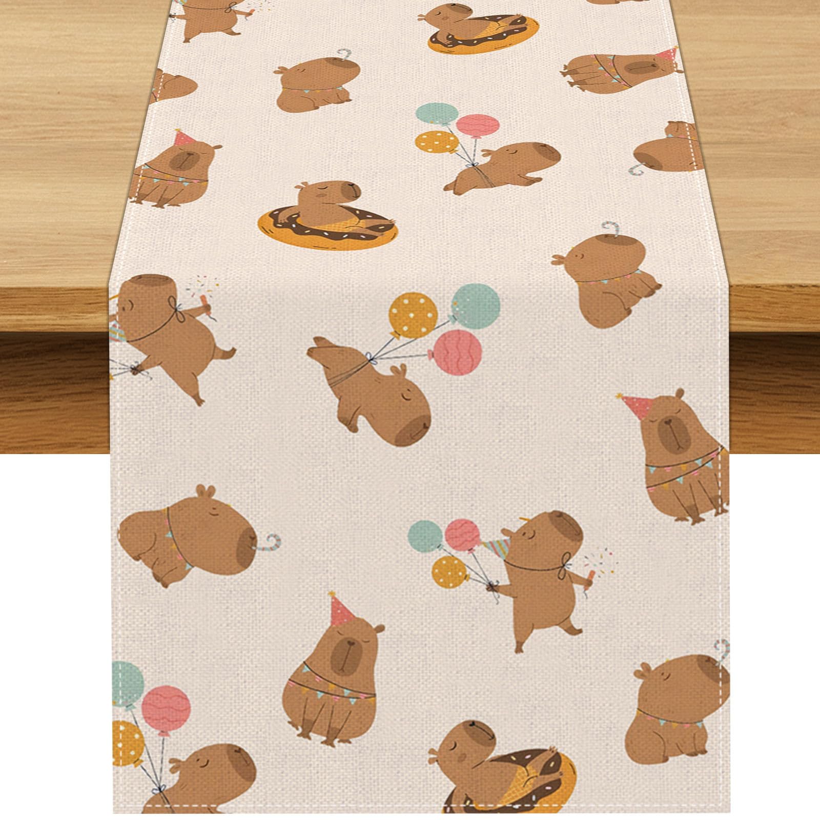 Buxiuer Capybara Birthday Party Decorations Capibara Table Runner Kids Cute Animals Dining Room Home Kitchen Table Decor