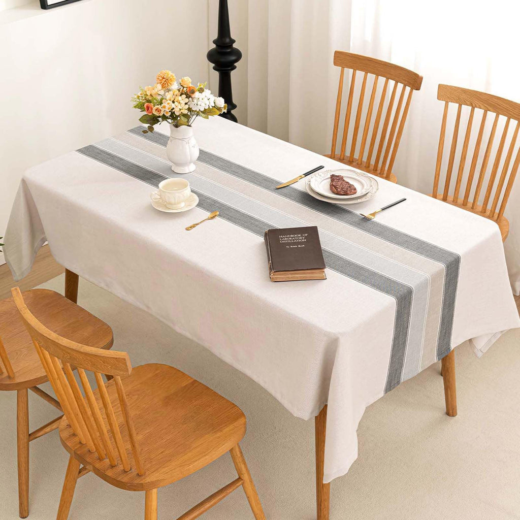 SIELUNO Rectangle Table Cloth Cotton Linen Waterproof Embroidery Tablecloth Rustic Farmhouse Style for Indoor Outdoor Dinning Tabletop Decoration-Grey Macarons-54 x86