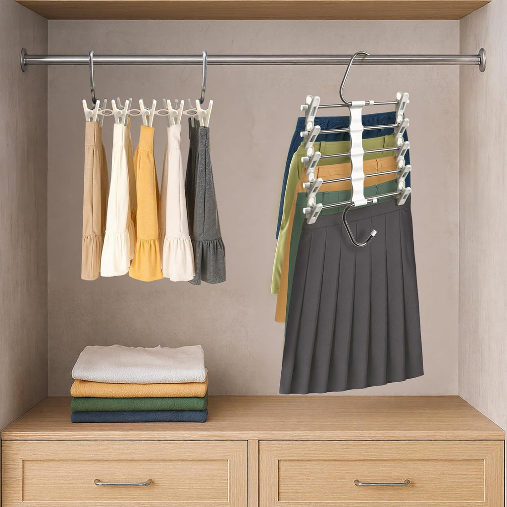 Skiennix Skirt Hangers - Space-Saving Metal Pants Hangers with Clips - 2 Pack Closet Organizer