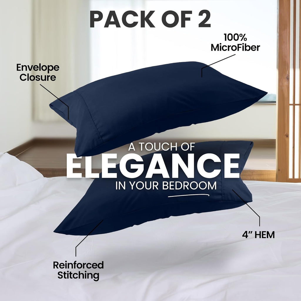 Utopia Bedding Standard Pillow Cases - Soft Brushed Microfiber - 2 Pack, Navy | 20 x 26 Inches