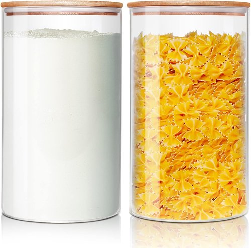 HomArtist Large Glass Food Storage Containers - 180oz Set of 2 with Bamboo Airtight Lids | Ideal for Flour, Sugar, Pasta, Rice, and More