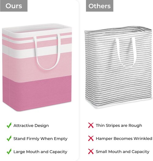 HomeHacks Large Waterproof Laundry Baskets - Collapsible Hampers with Reinforced Handles | Pink, 125L Each