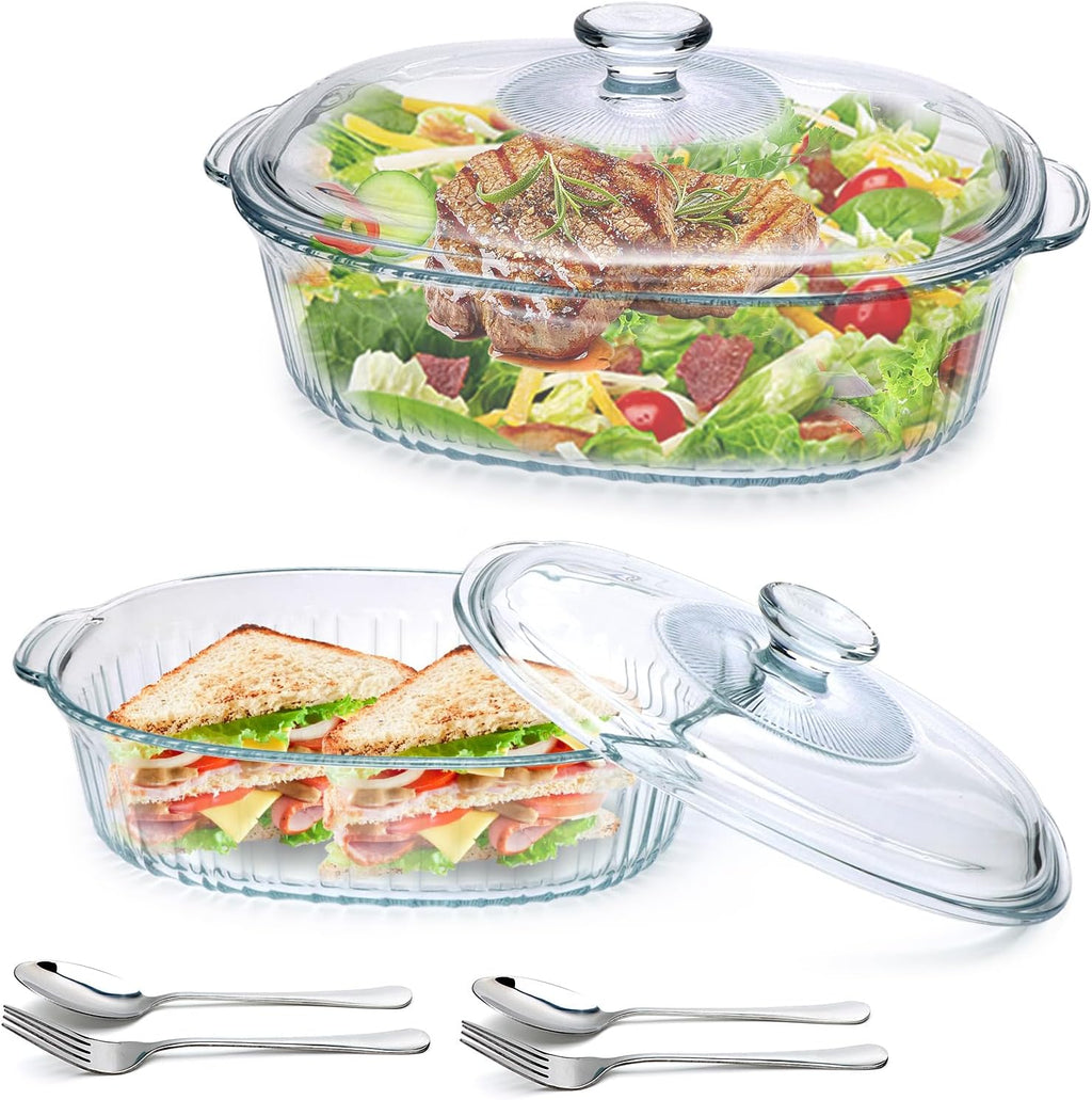 Skiennix Glass Casserole Baking Dishes Set - 2 Pack with Lids, 1.9 Qt & 3 Qt for Lasagna & Casseroles