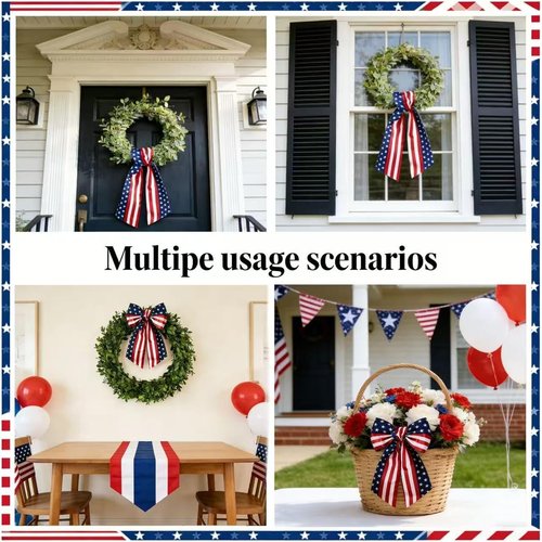 Dream Loom Patriotic 4th of July Wreath Sash - 2pcs Red, White & Blue Satin Decor for Front Door