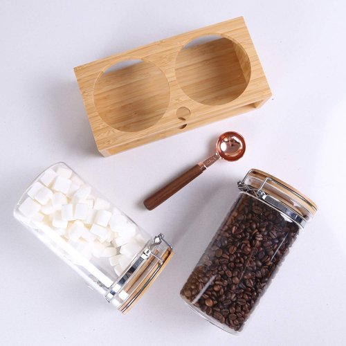 KKC Glass Storage Jars with Spoon,Glass Coffee Bean Storage Containers,Airtight Sealed Jar Canisters Bamboo Lids with Scoop for Coffee Bean,Ground Coffee,Brown Sugar,Nuts,Loose Tea