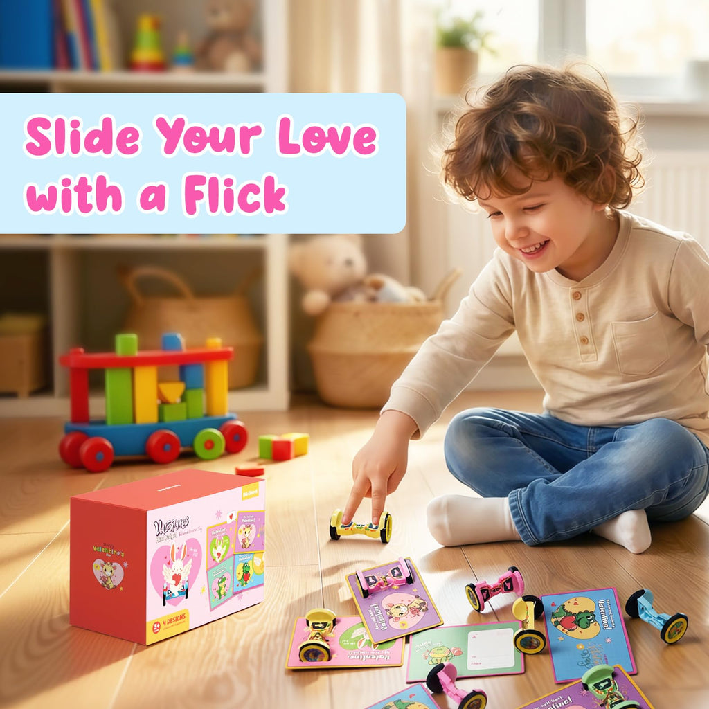 DG-Direct 28 PCS Valentine’s Day Balance Scooters and Cards, Valentines Day Gifts for Kids, Fidget Toys with Valentine Cards, Valentine Cards for Kids Classroom, School Exchange Gift Party Favors
