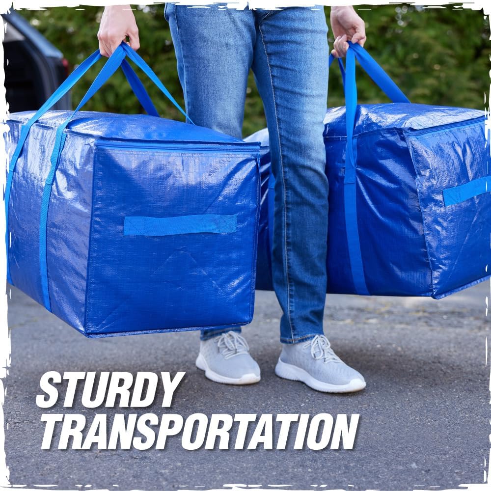 RUGGED RHINO Heavy Duty Extra Large Moving Bags - Durable Zipper & Strong Handles | Space-Saving Storage, Blue/Clear