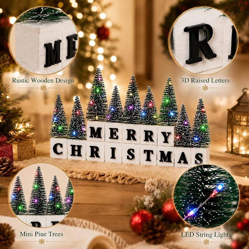 Multicolor Lighted Christmas Table Decor with 3D Merry Christmas Letters