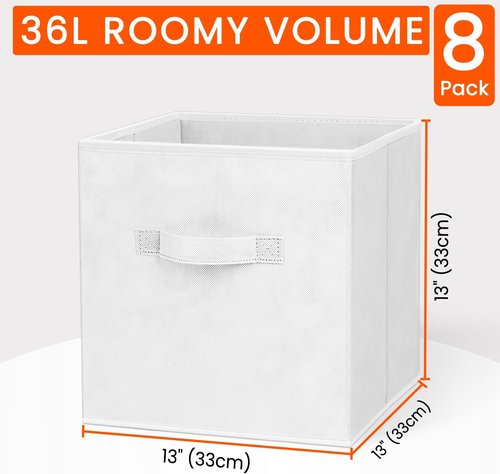 Criusia Storage Cubes - 13-Inch Heavy-Duty Fabric Bins for Closet Organization | 8-Pack Collapsible Baskets (White)