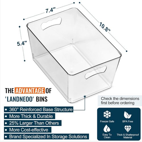 Clear Storage Bins - 12 Pack Large Organizer Bins with Handles & Labels for Home, Kitchen, Bathroom