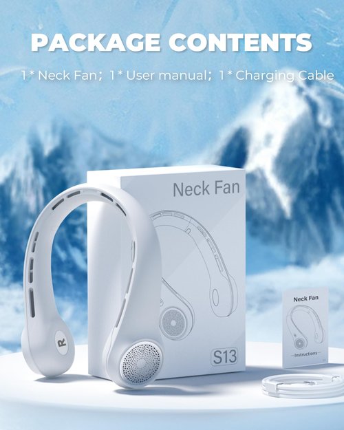 Hssio Neck Fan with 4000mAh Rechargeable Battery & LED Display, Portable Personal Cooler for Women/Men, 3-Speed Bladeless 360° Cooling Fans, Stylish Gift for Gym/Travel/Office, White