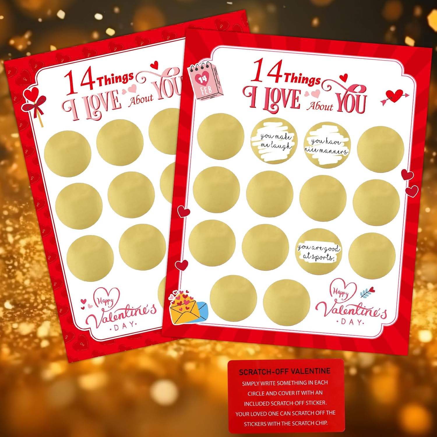 WorldBazaar Scratch Off Cards - 14 Things I Love About You | Valentine's Day Gift Set (2 Pcs)