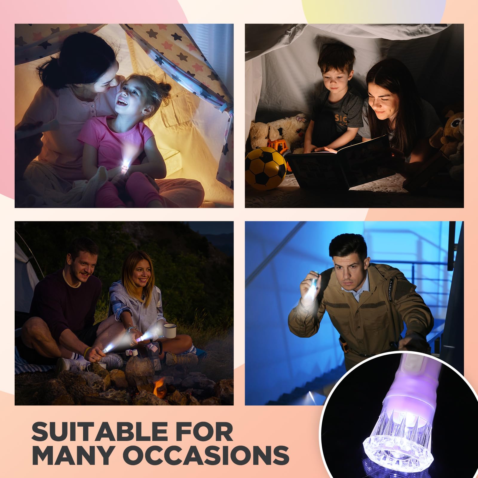 Jexine 50 Pcs Mini Flashlight Keychains Bulk with Lanyard Portable Small Plastic LED Key Chains Flashlights for Night Reading Emergency Hurricane Camping Hiking Party Favors(Pastel Color,Simple)